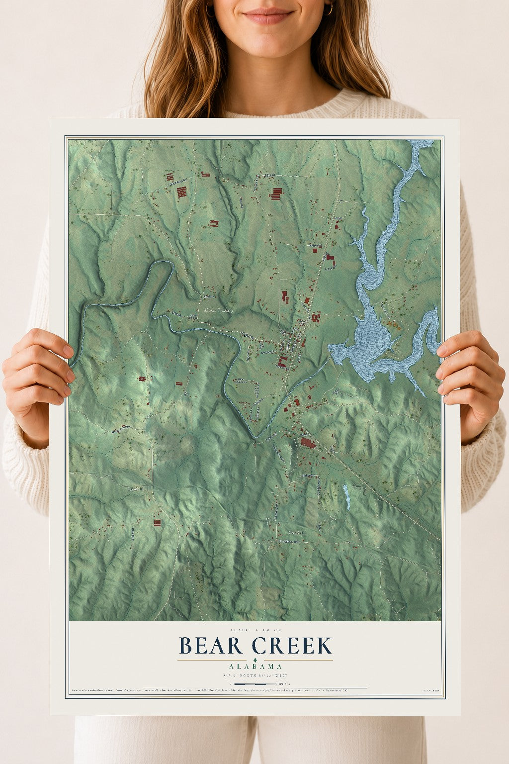 Map of Bear Creek, Alabama, 18 x 24 inch unframed archival matte print