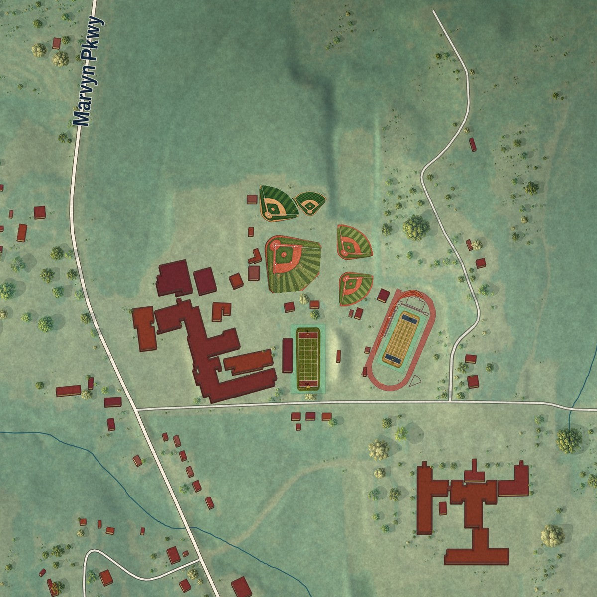 Close-up of the map of Beauregard, Alabama print showing street and building detail