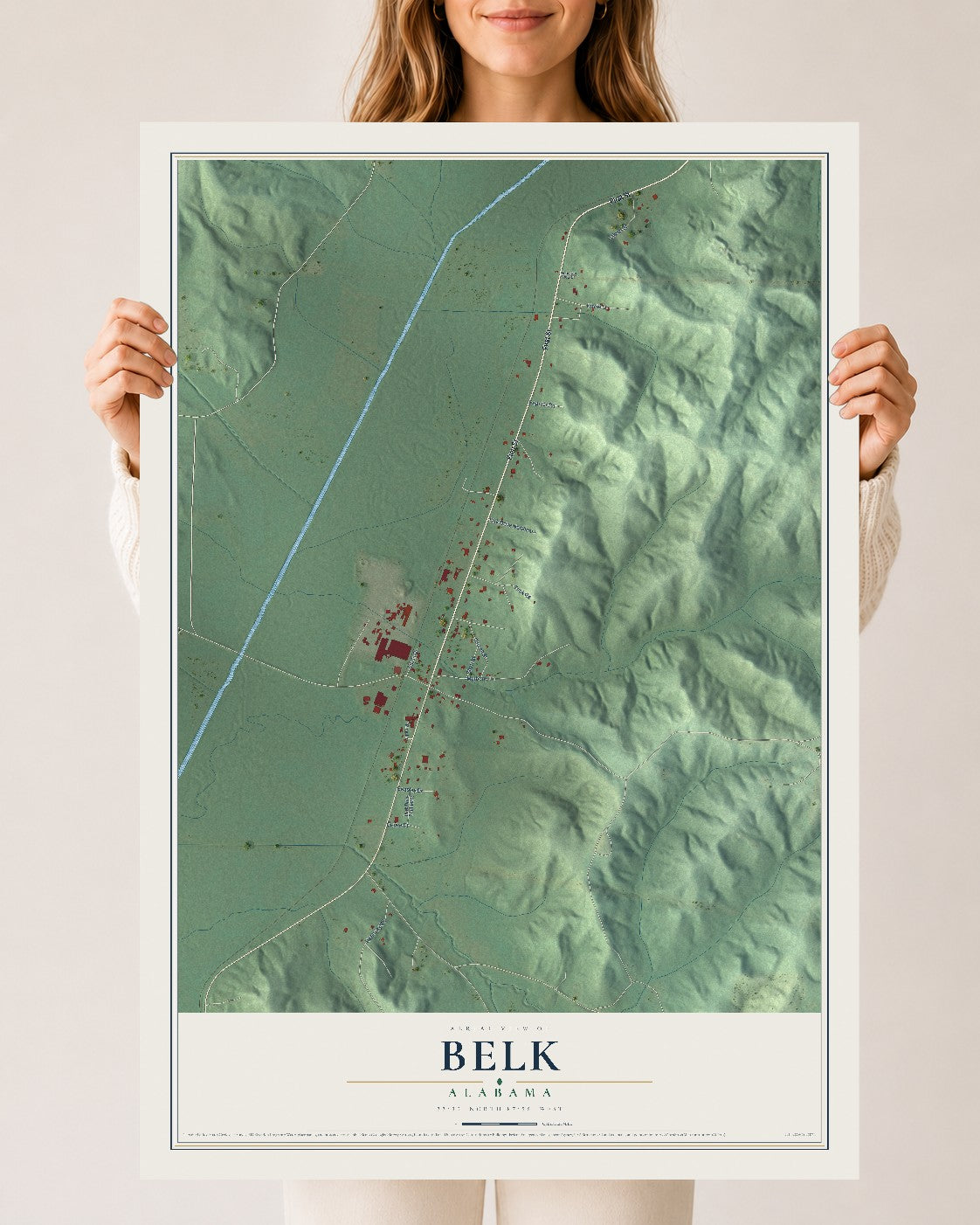 Map of Belk, Alabama, 24 x 36 inch unframed archival matte print