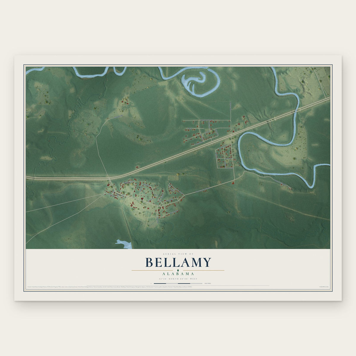 Bellamy, Alabama map print, the full design