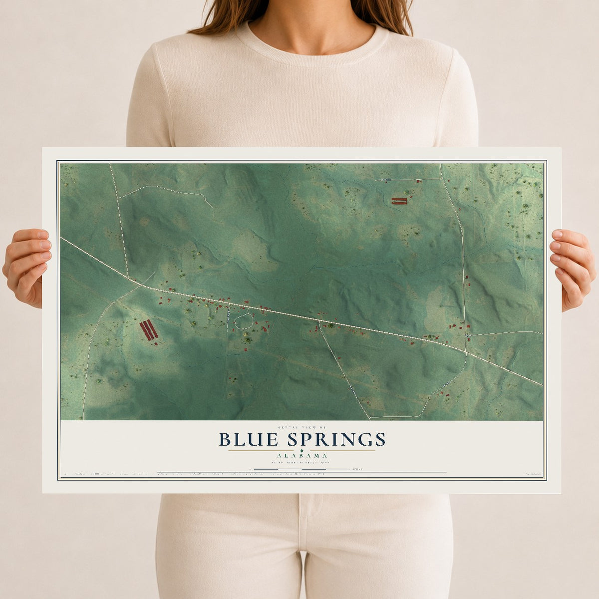 Map of Blue Springs, Alabama, 12 x 18 inch unframed archival matte print