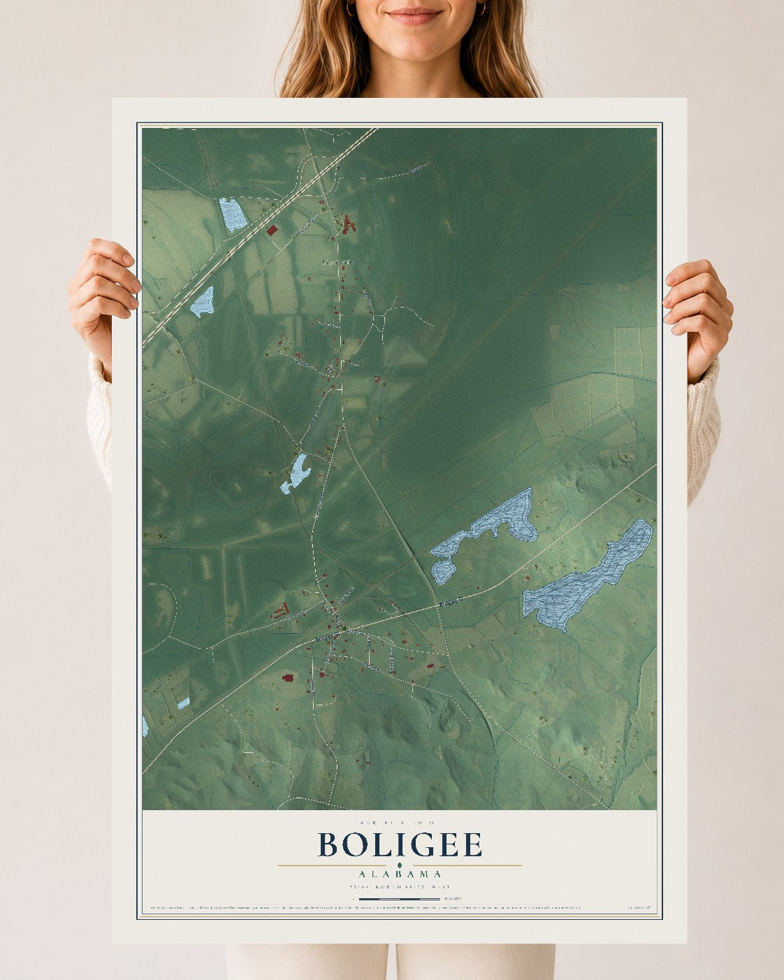 Map of Boligee, Alabama, 24 x 36 inch unframed archival matte print