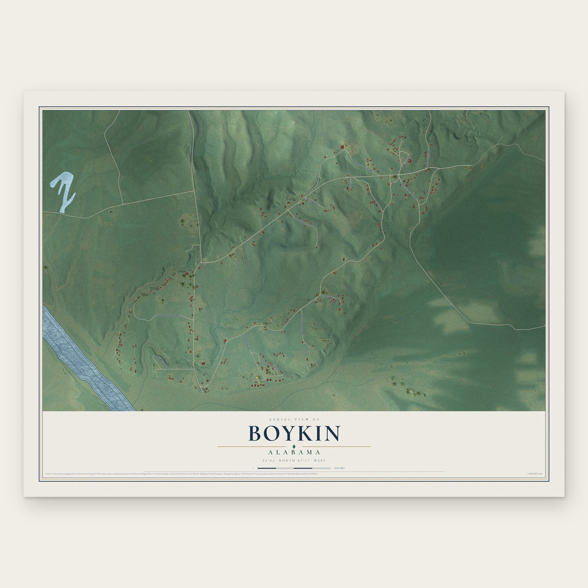 Boykin, Alabama map print, the full design