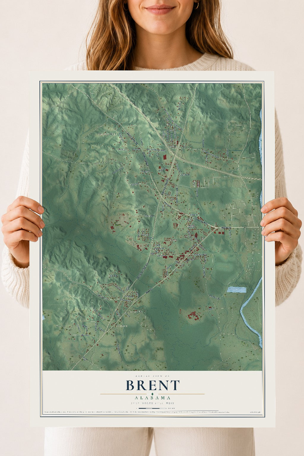 Map of Brent, Alabama, 18 x 24 inch unframed archival matte print