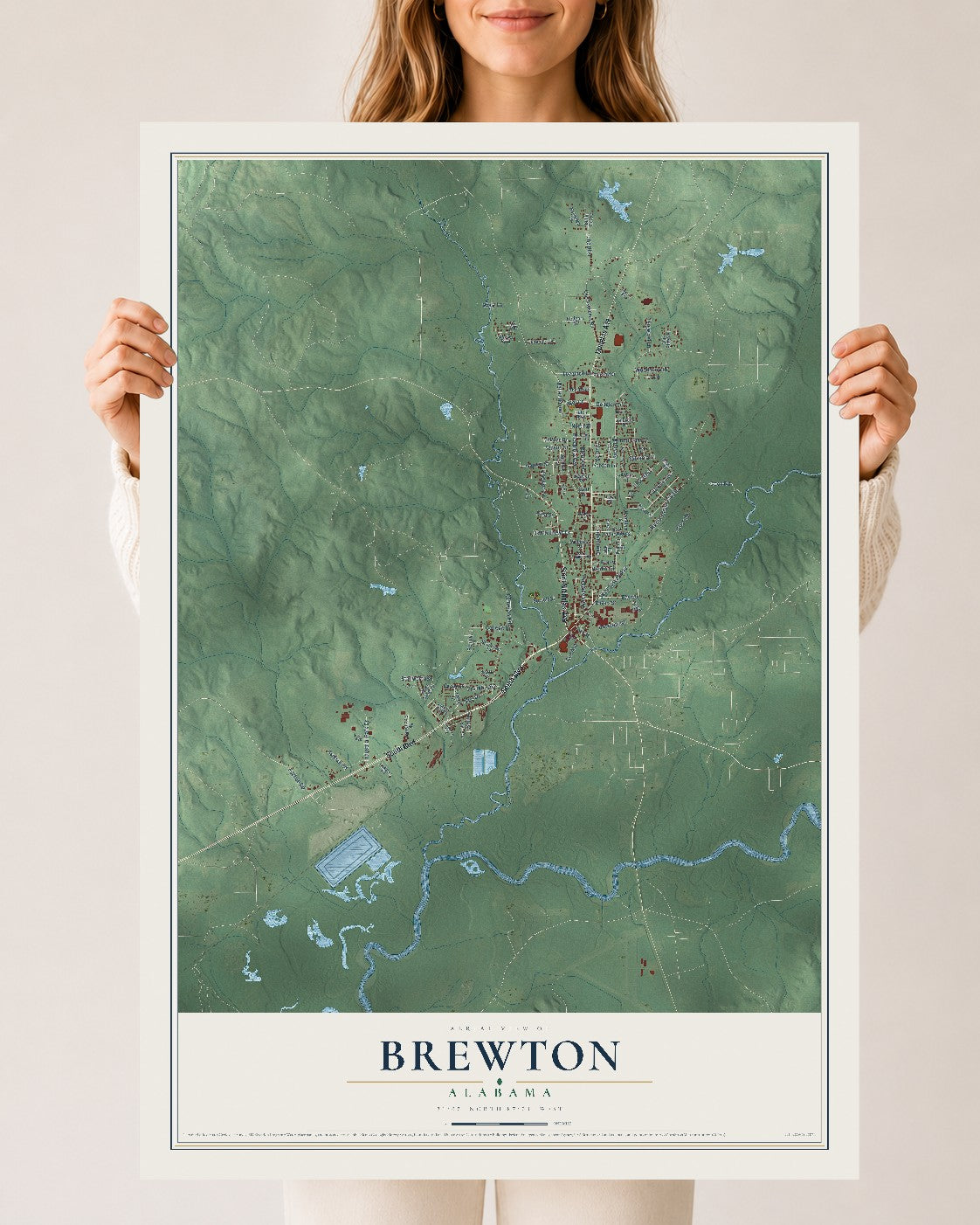 Map of Brewton, Alabama, 24 x 36 inch unframed archival matte print