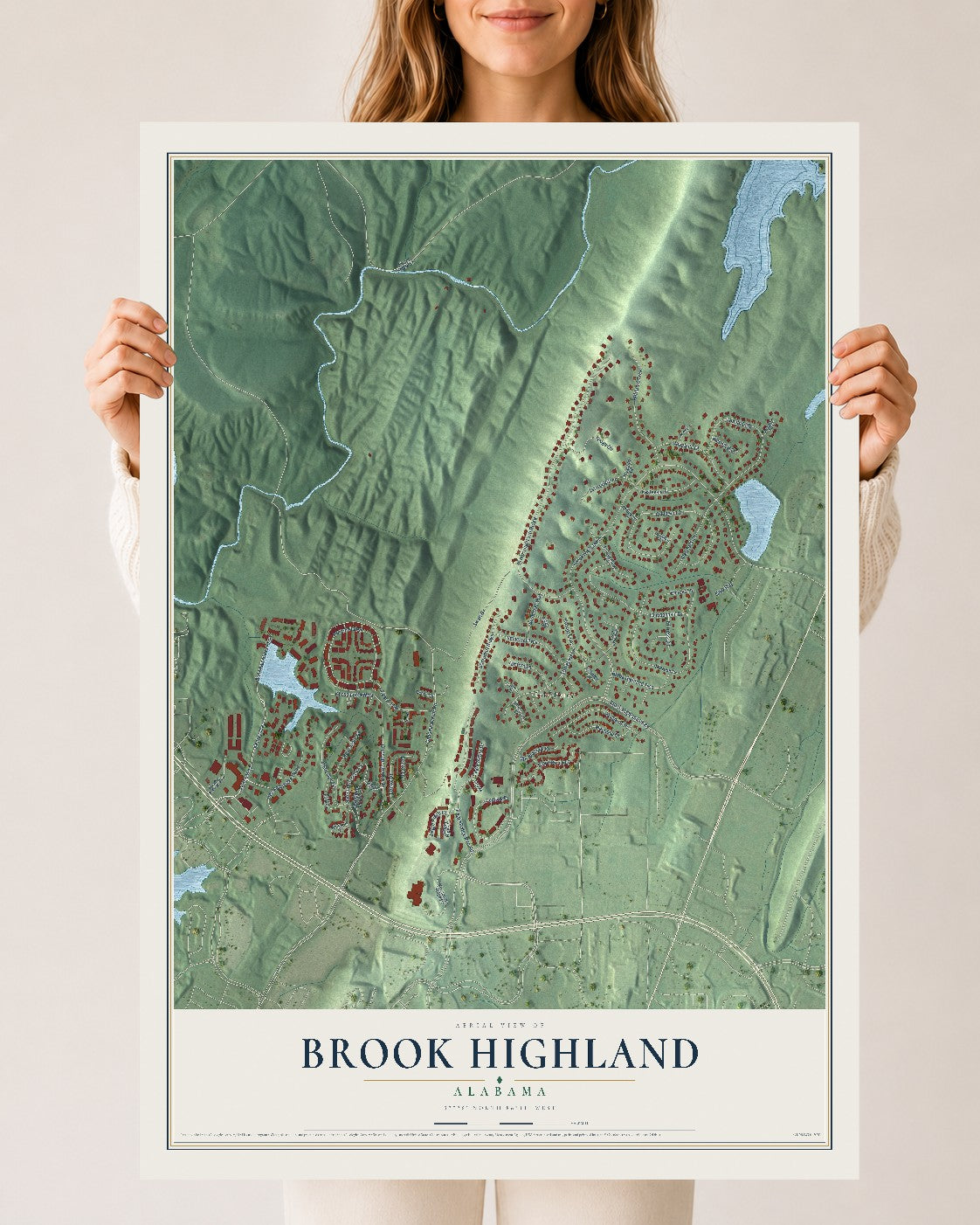 Map of Brook Highland, Alabama, 24 x 36 inch unframed archival matte print