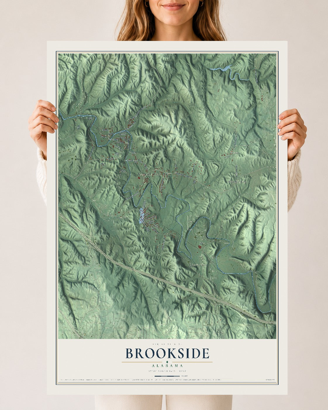 Map of Brookside, Alabama, 24 x 36 inch unframed archival matte print