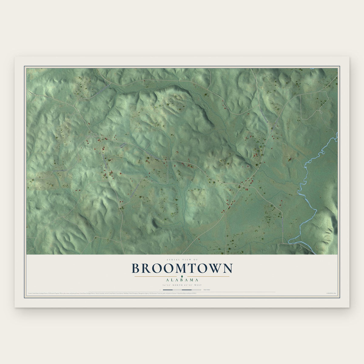 Broomtown, Alabama map print, the full design