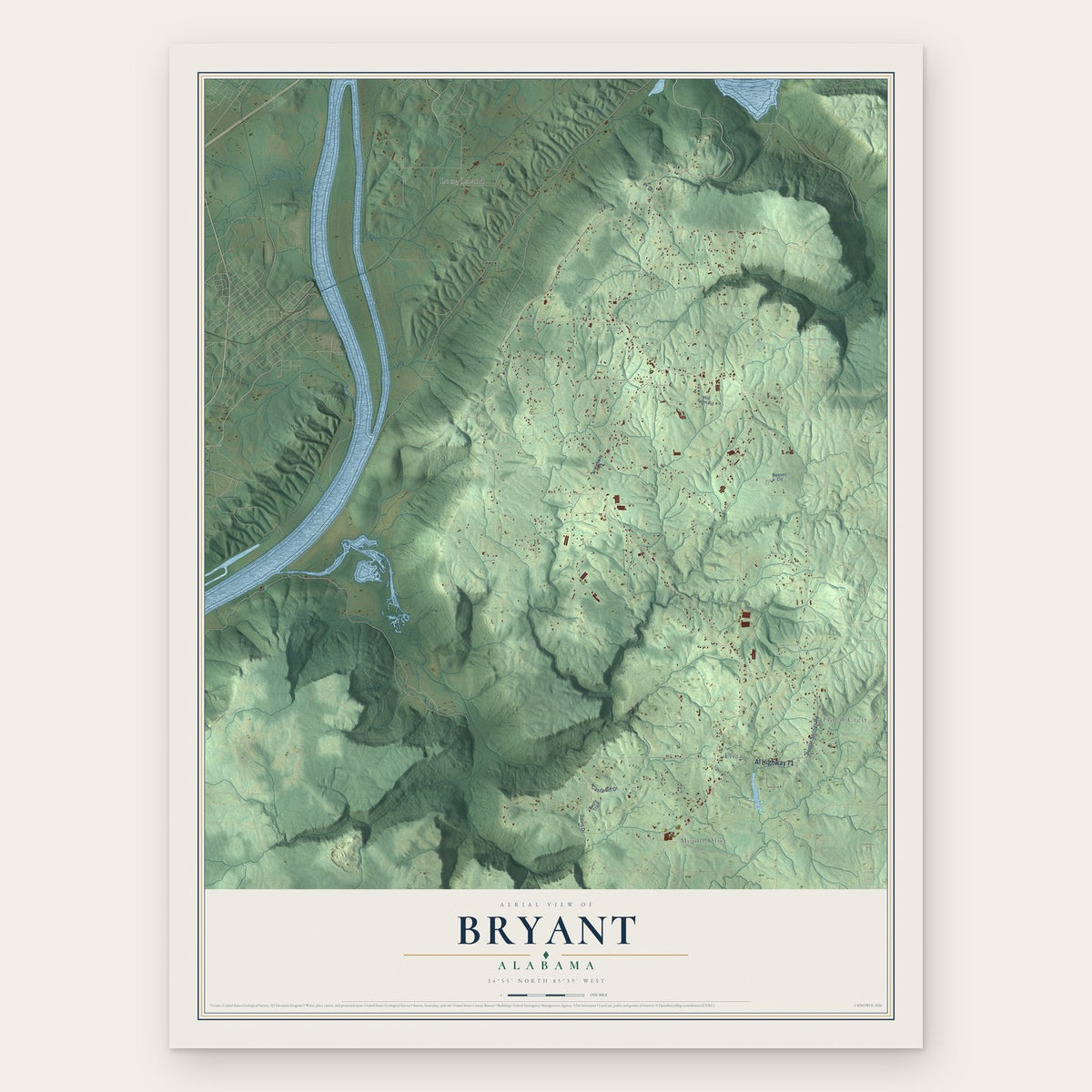 Bryant, Alabama map print, the full design