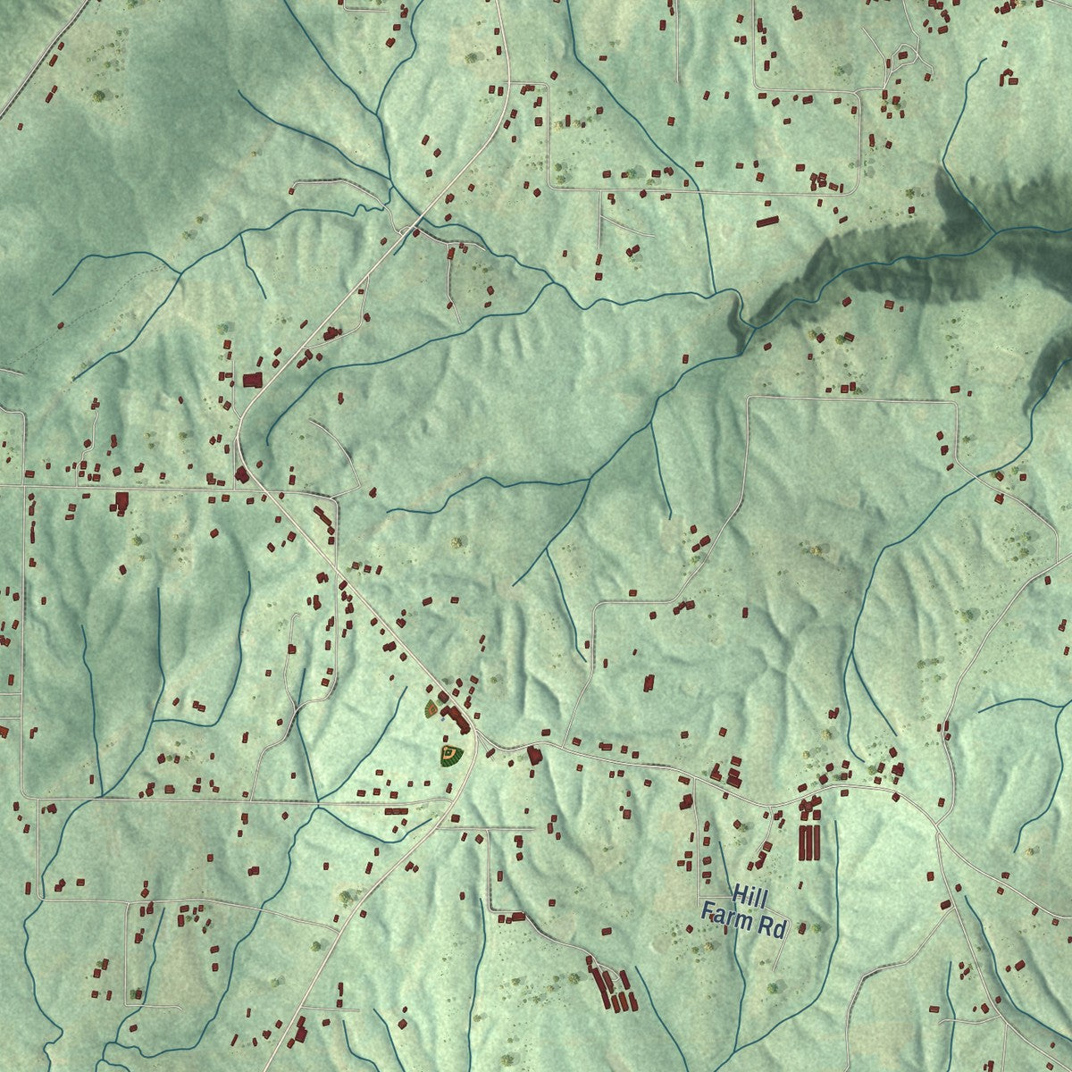 Close-up of the map of Bryant, Alabama print showing street and building detail