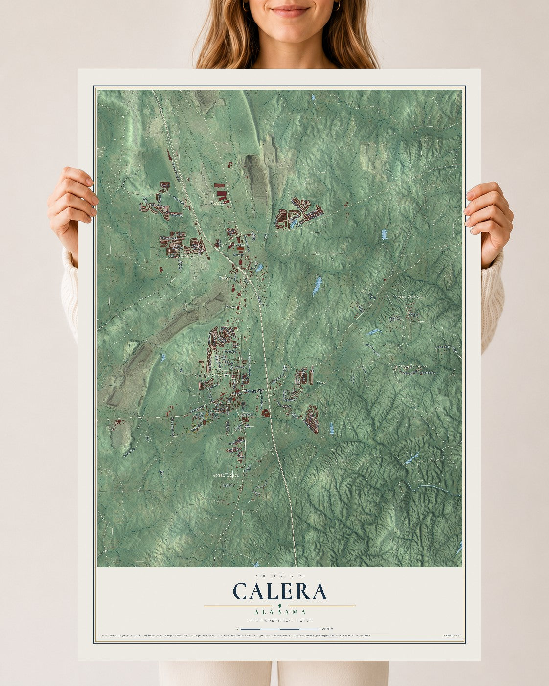 Map of Calera, Alabama, 24 x 36 inch unframed archival matte print