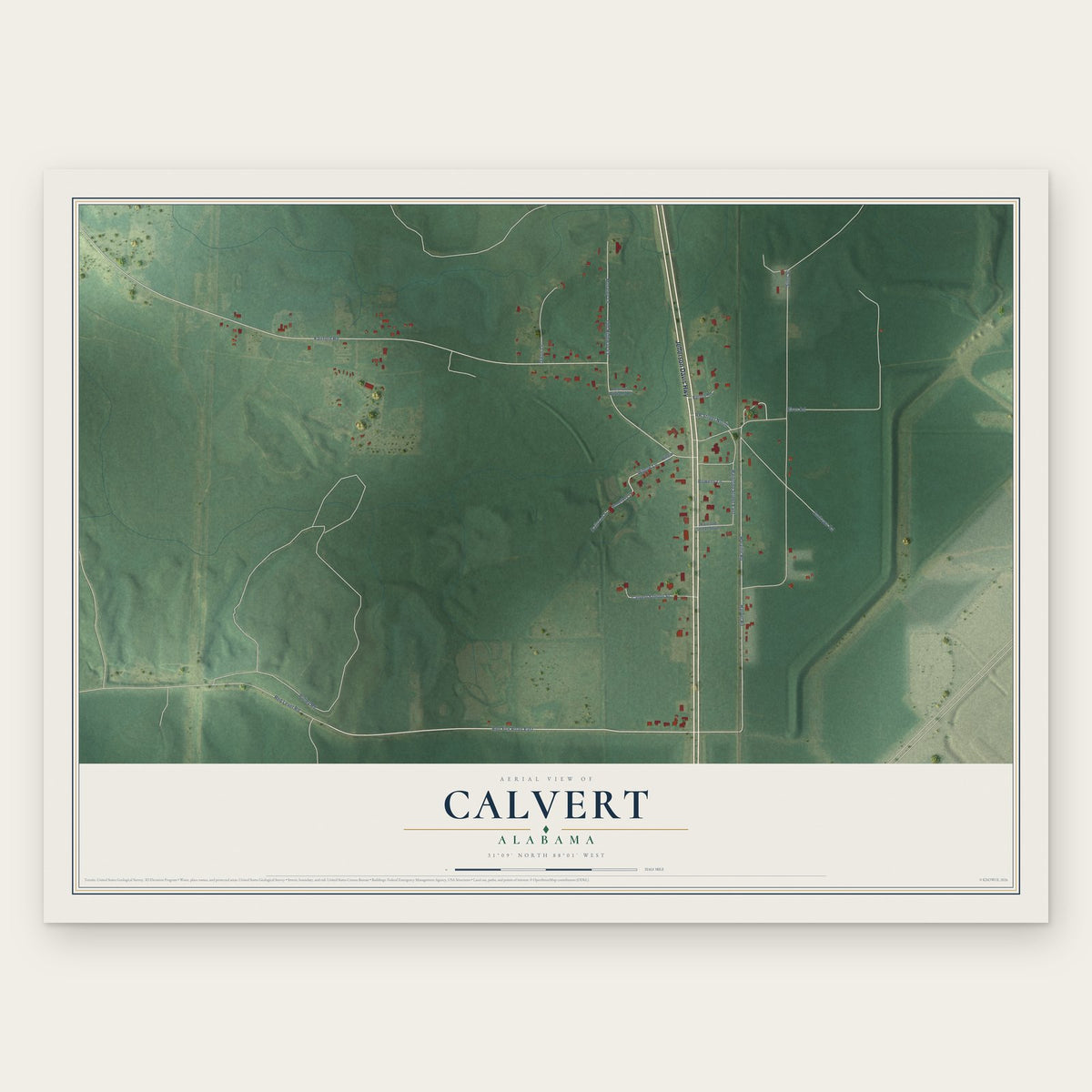 Calvert, Alabama map print, the full design