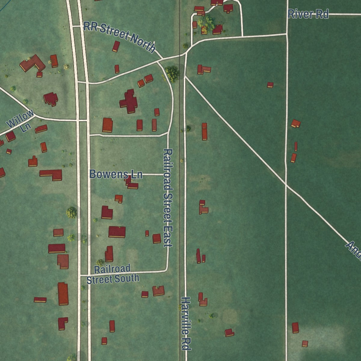 Close-up of the map of Calvert, Alabama print showing street and building detail