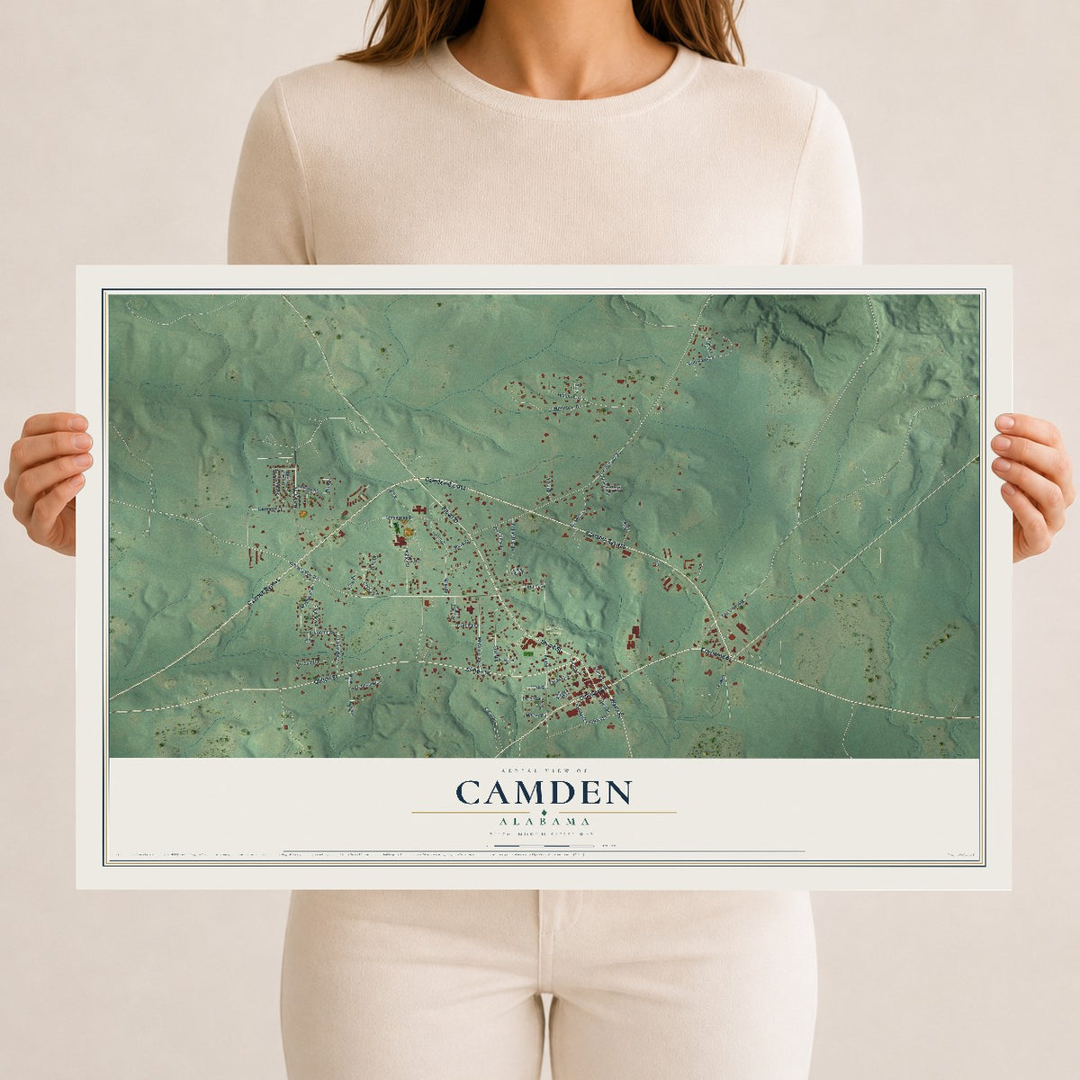 Map of Camden, Alabama, 12 x 18 inch unframed archival matte print