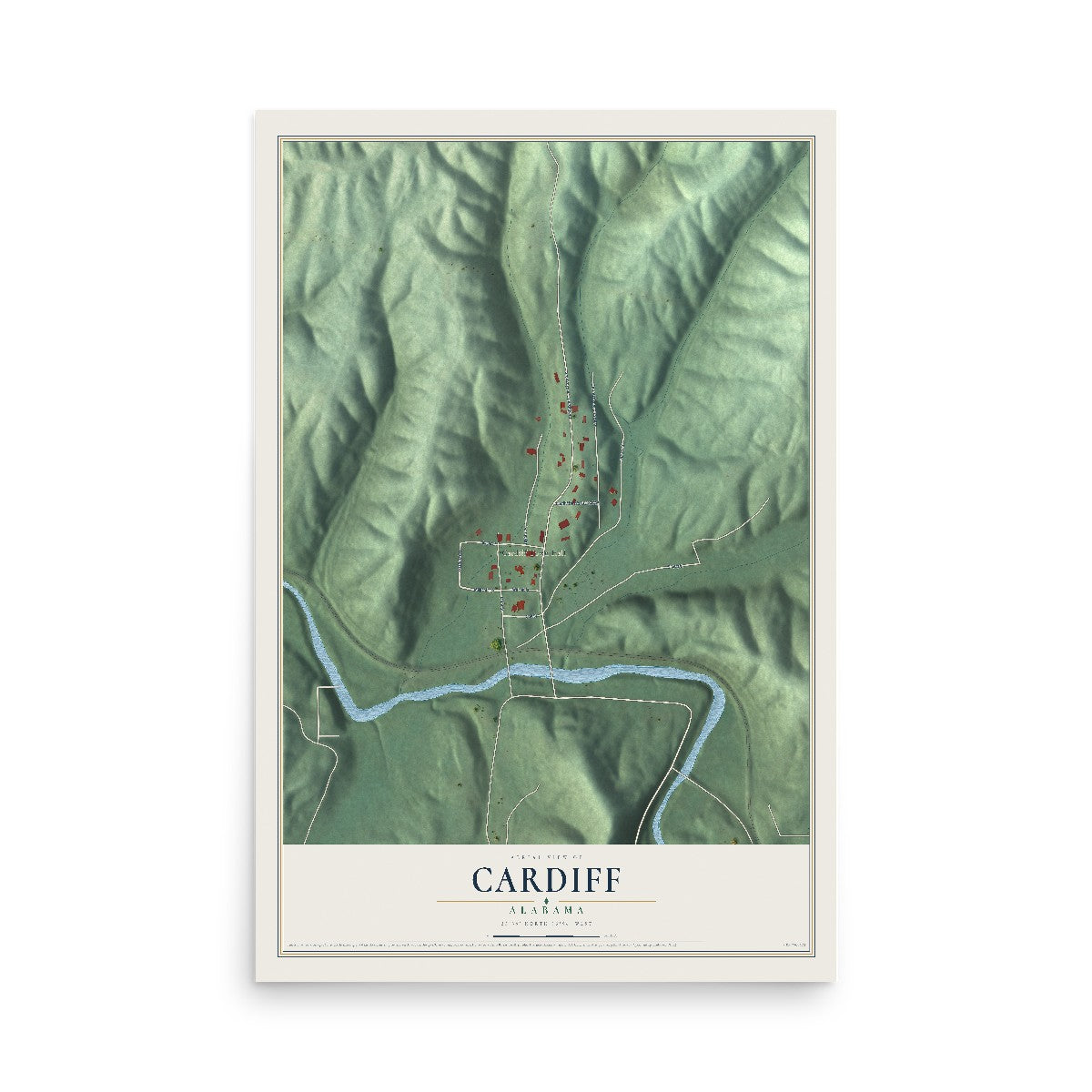 Map of Cardiff, Alabama, 12 x 18 inch unframed archival matte print