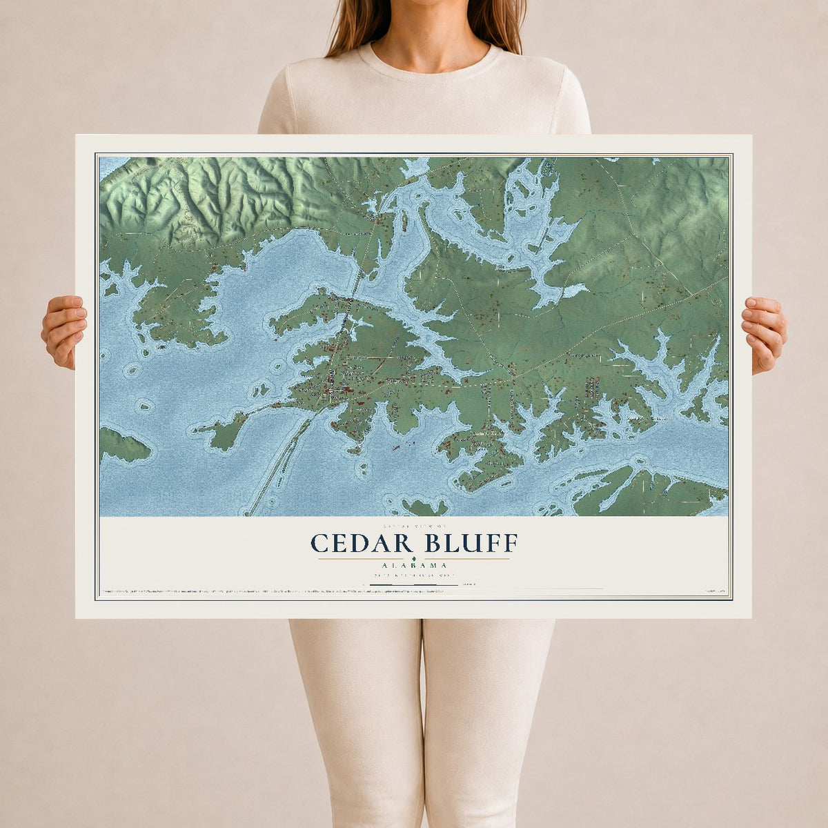 Map of Cedar Bluff, Alabama, 24 x 36 inch unframed archival matte print