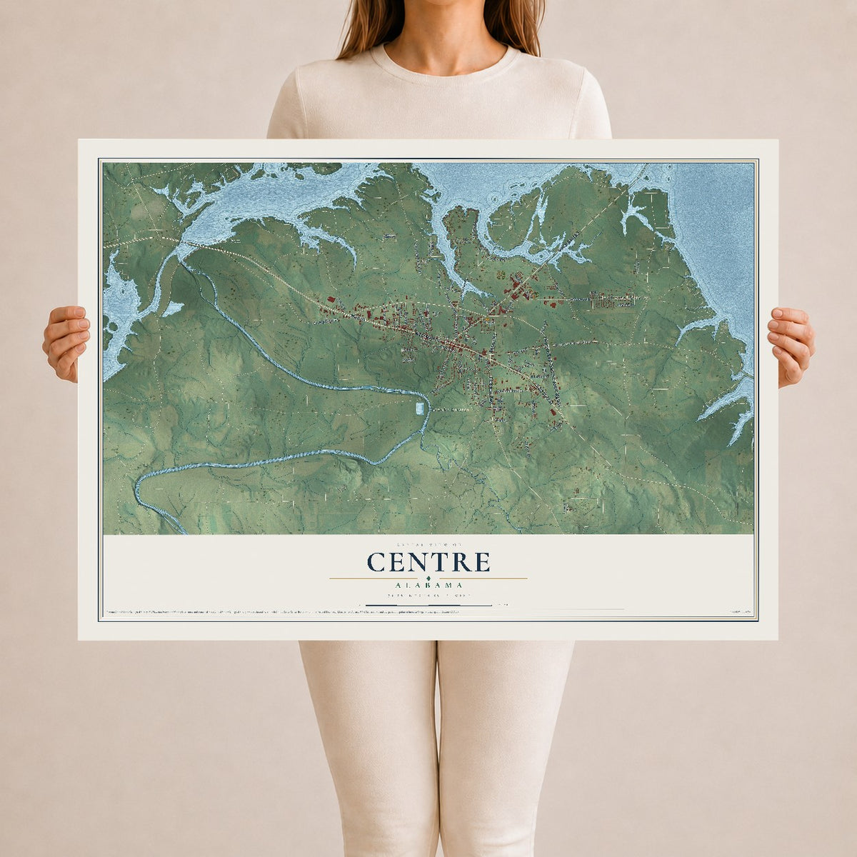 Map of Centre, Alabama, 24 x 36 inch unframed archival matte print