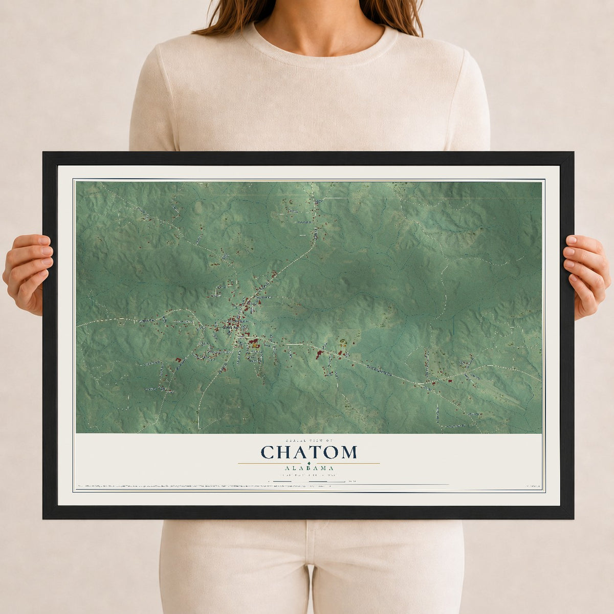 Map of Chatom, Alabama, 12 x 18 inch print in a black wood frame