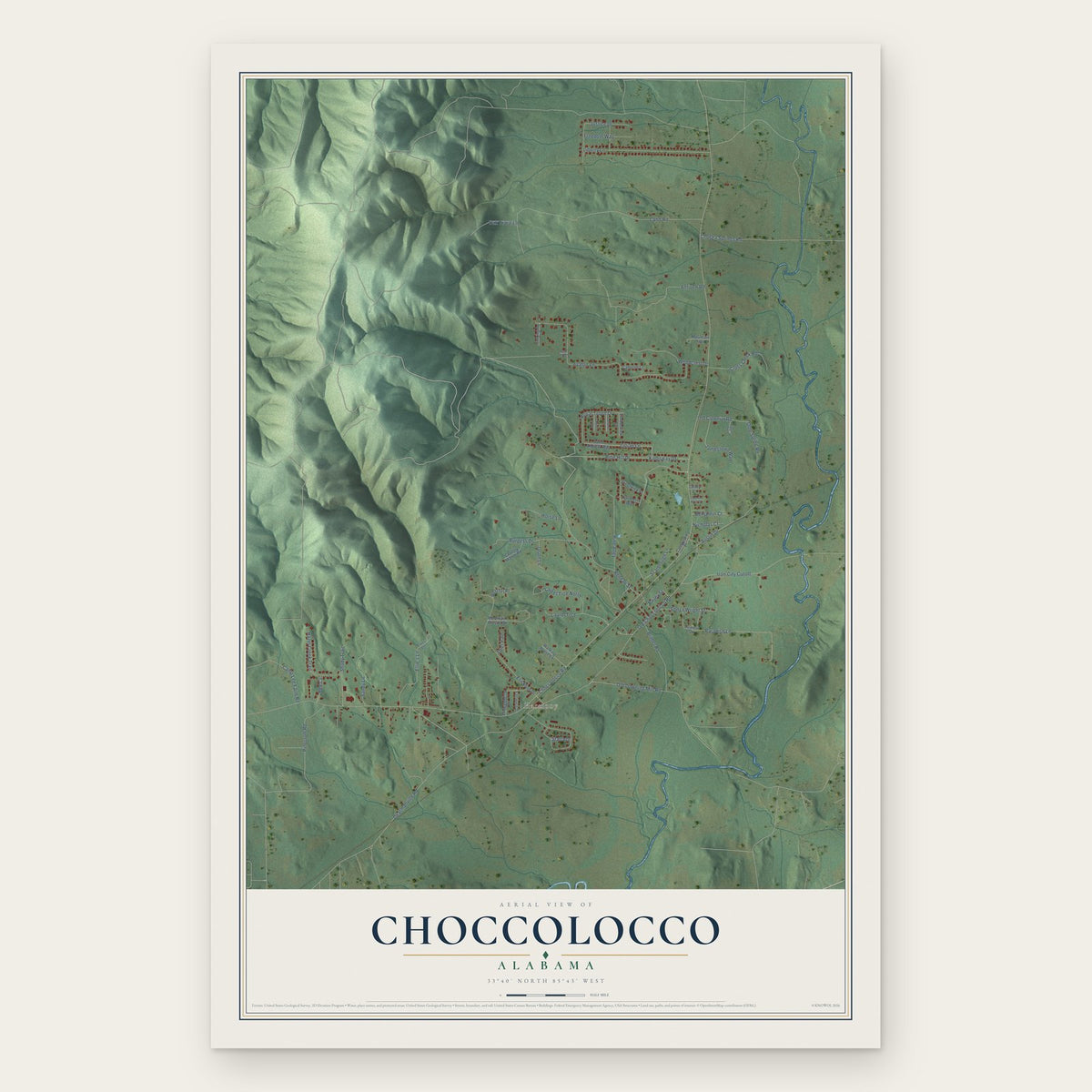 Choccolocco, Alabama map print, the full design