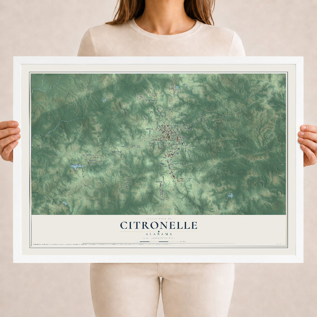 Map of Citronelle, Alabama, 18 x 24 inch print in a white wood frame
