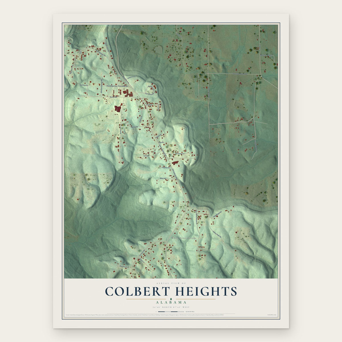 Colbert Heights, Alabama map print, the full design