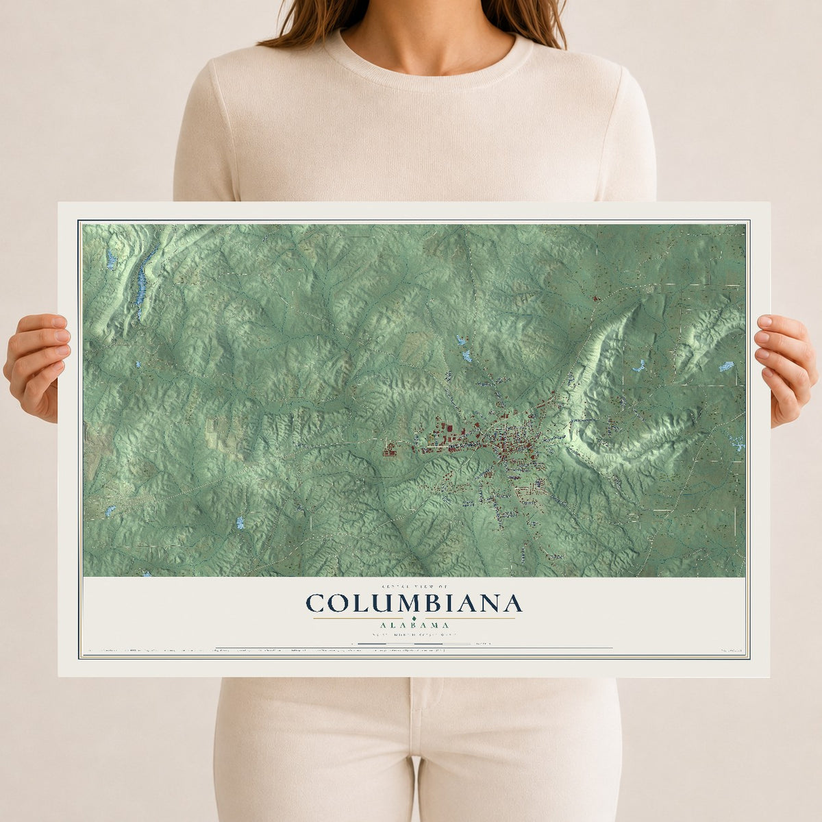 Map of Columbiana, Alabama, 12 x 18 inch unframed archival matte print