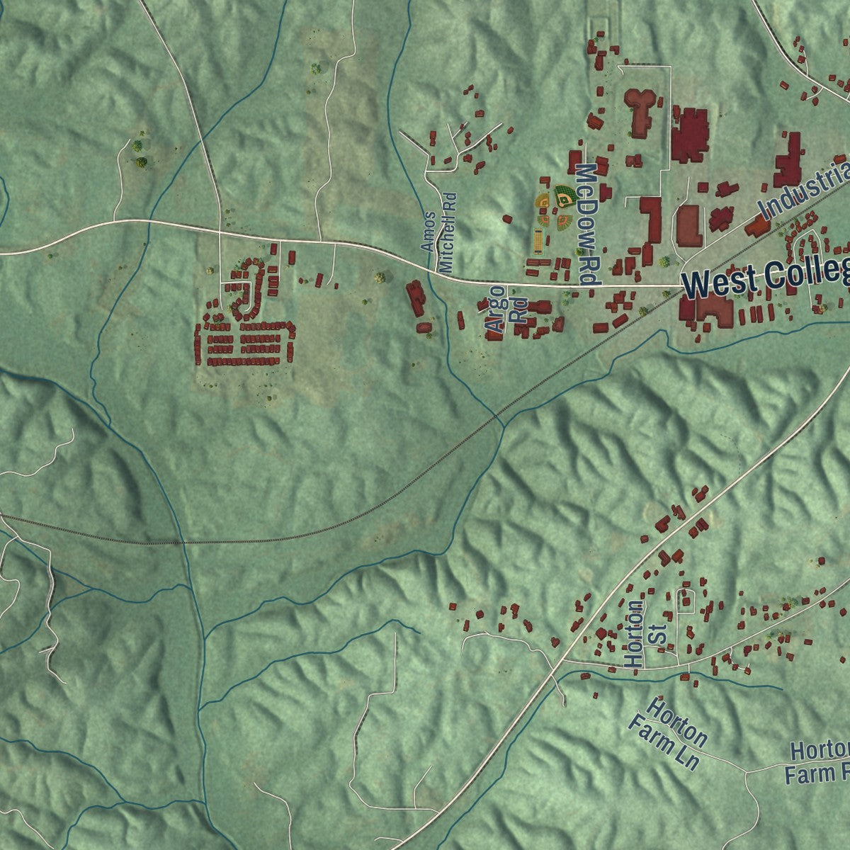 Second close-up of the map of Columbiana, Alabama print showing more streets and buildings
