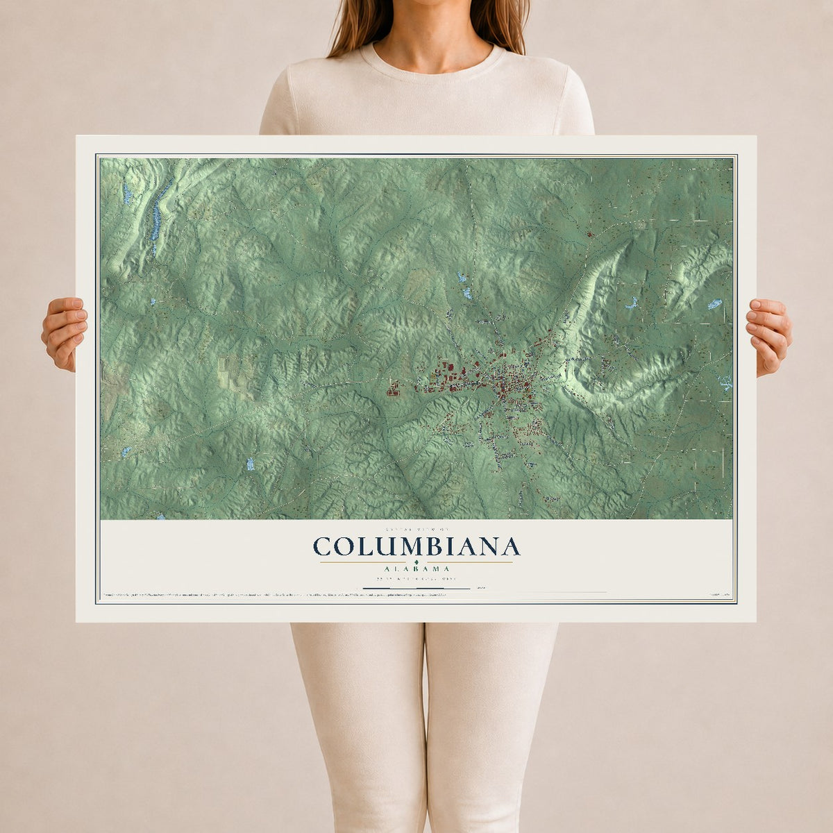 Map of Columbiana, Alabama, 24 x 36 inch unframed archival matte print