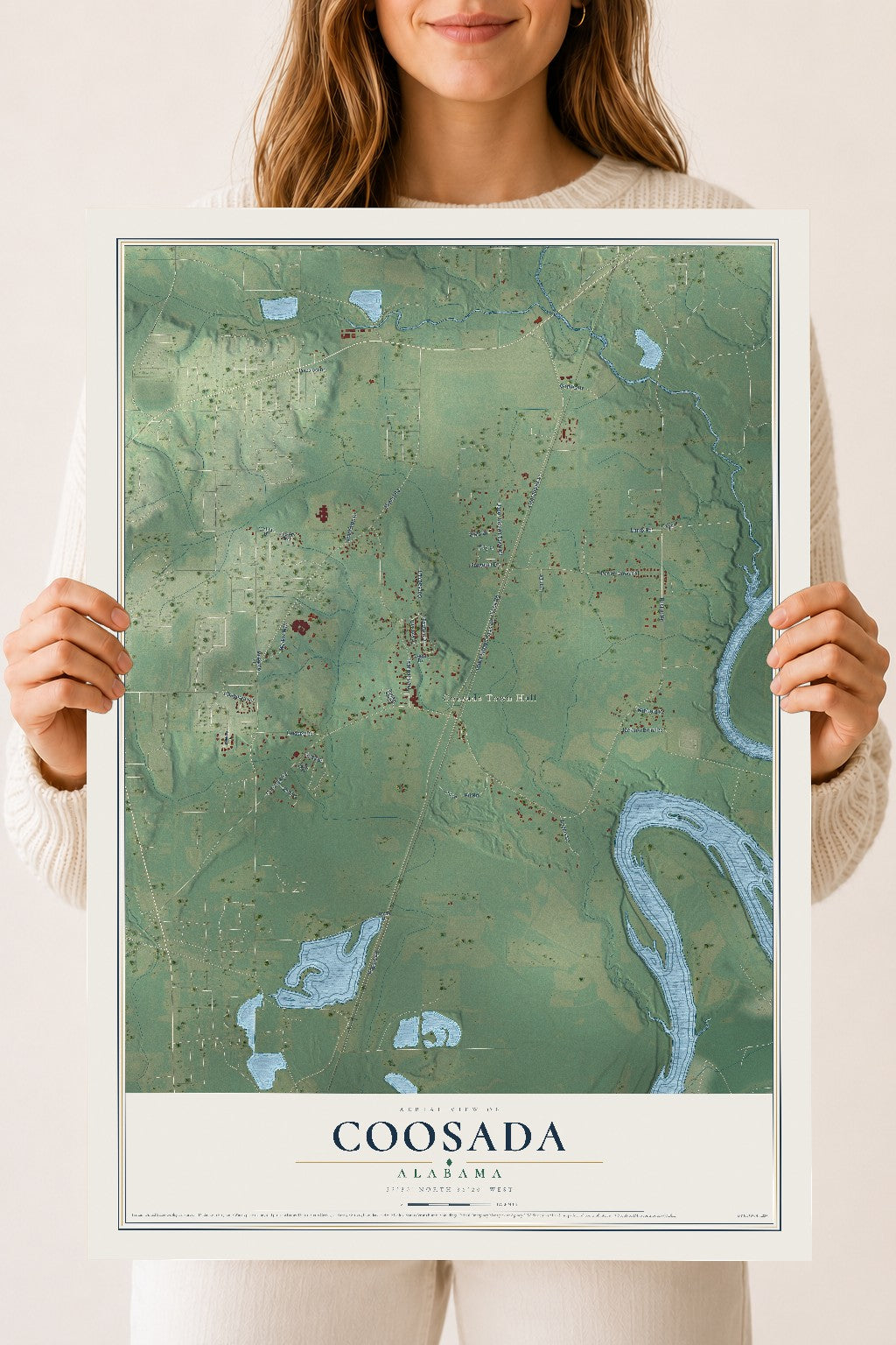 Map of Coosada, Alabama, 18 x 24 inch unframed archival matte print