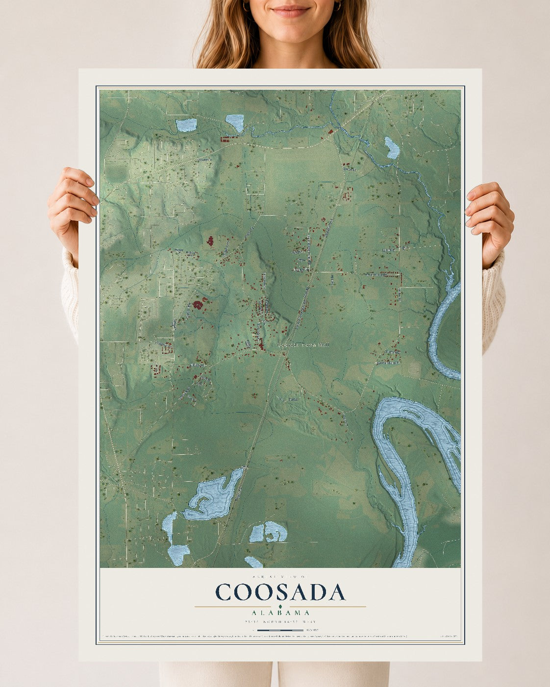 Map of Coosada, Alabama, 24 x 36 inch unframed archival matte print