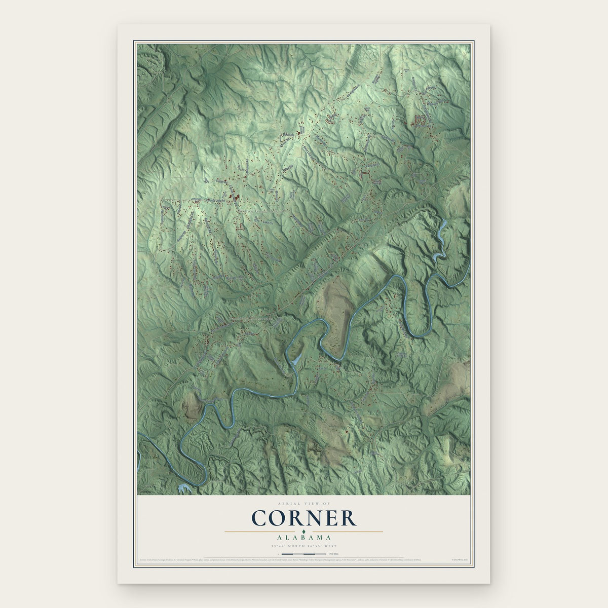 Corner, Alabama map print, the full design