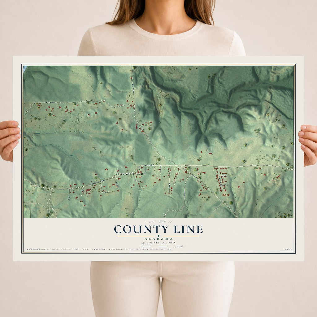 Map of County Line, Alabama, 18 x 24 inch unframed archival matte print