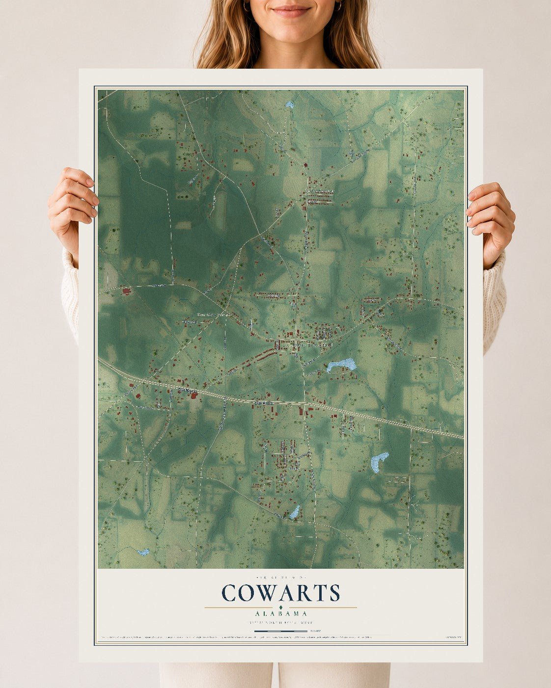 Map of Cowarts, Alabama, 24 x 36 inch unframed archival matte print