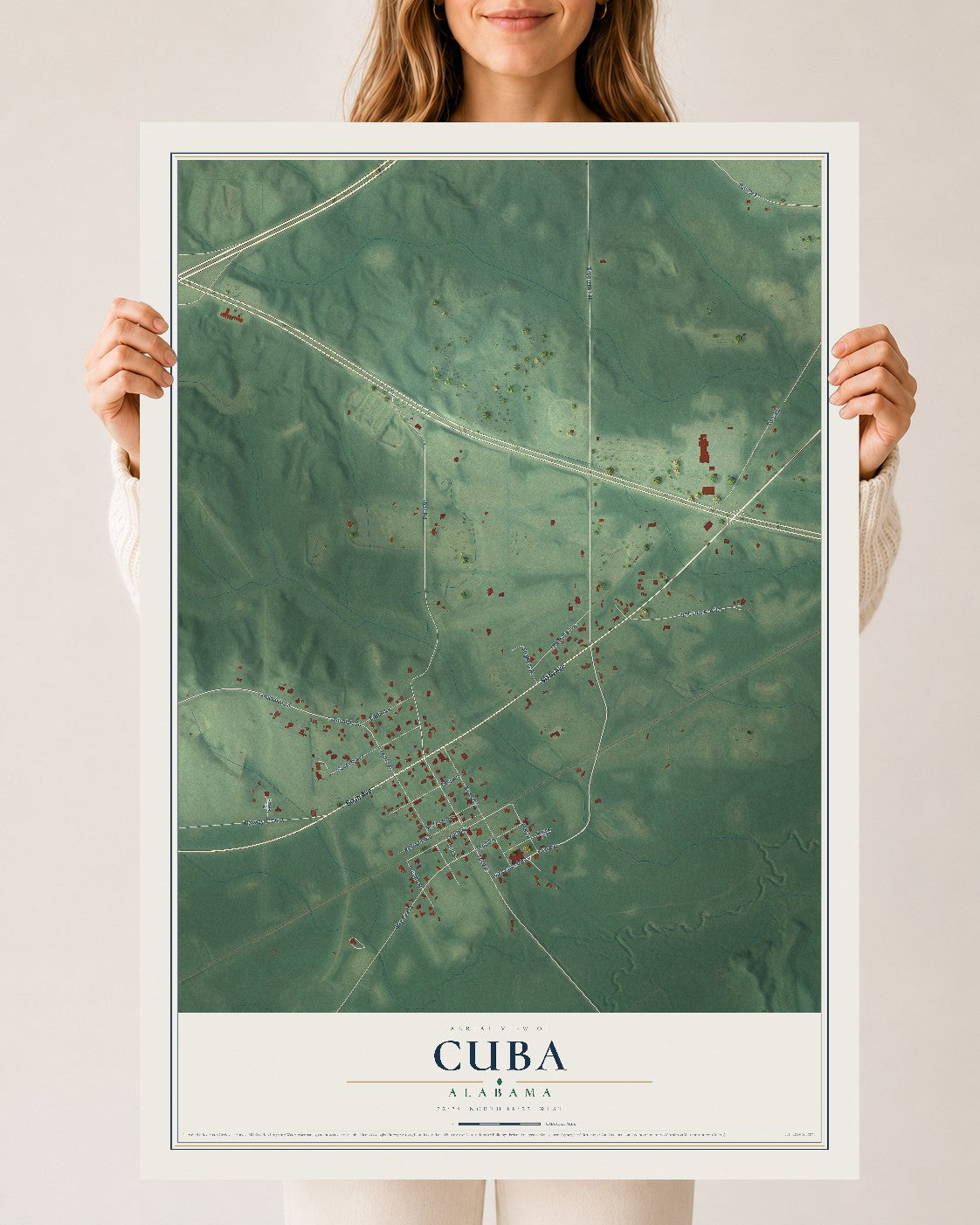 Map of Cuba, Alabama, 24 x 36 inch unframed archival matte print