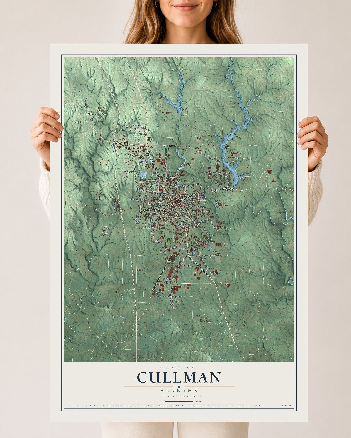 Map of Cullman, Alabama, 24 x 36 inch unframed archival matte print