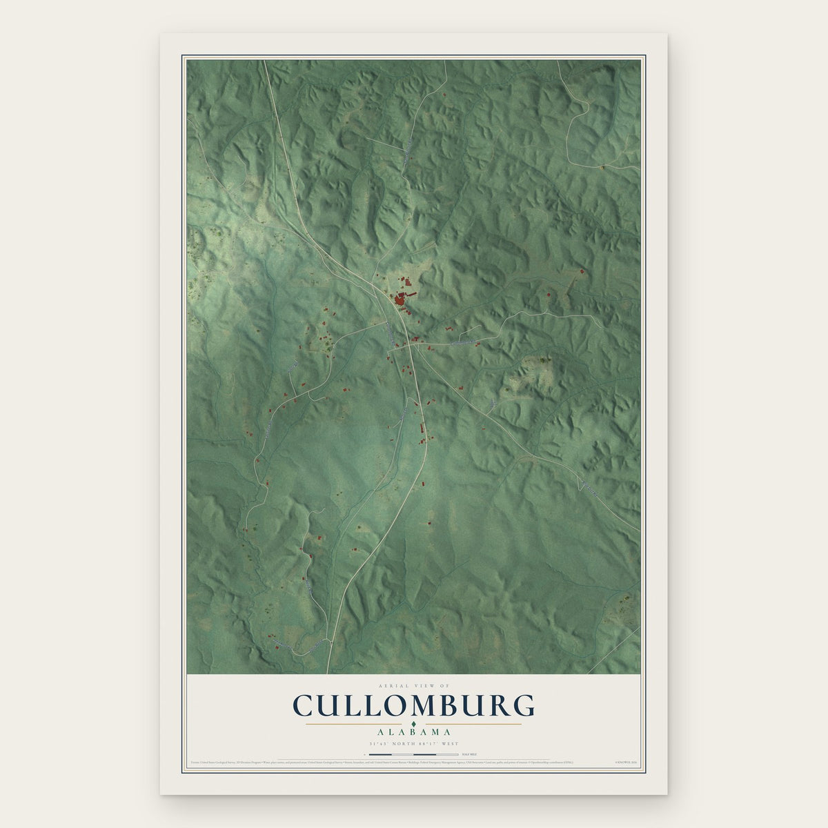 Cullomburg, Alabama map print, the full design
