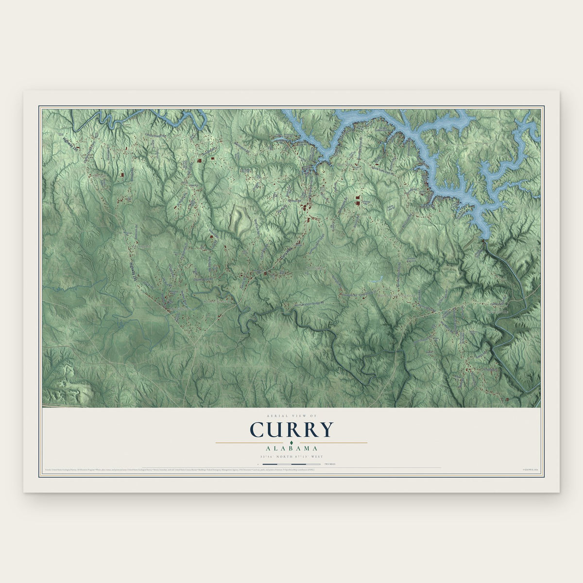 Curry, Alabama map print, the full design