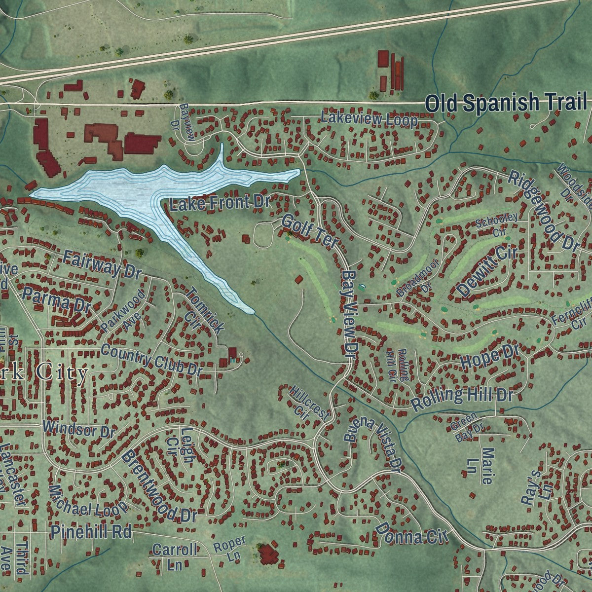 Close-up of the map of Daphne, Alabama print showing street and building detail
