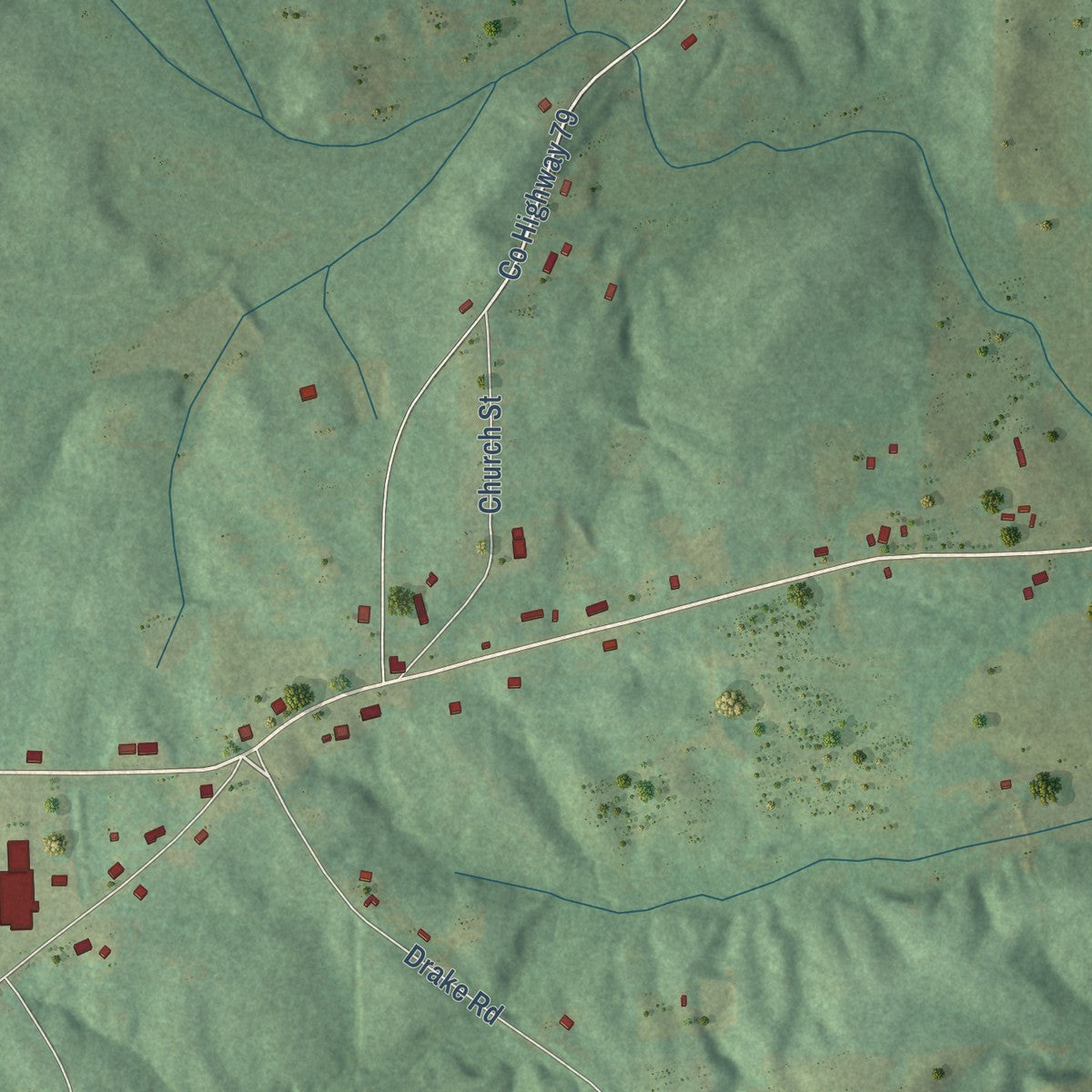 Close-up of the map of Daviston, Alabama print showing street and building detail