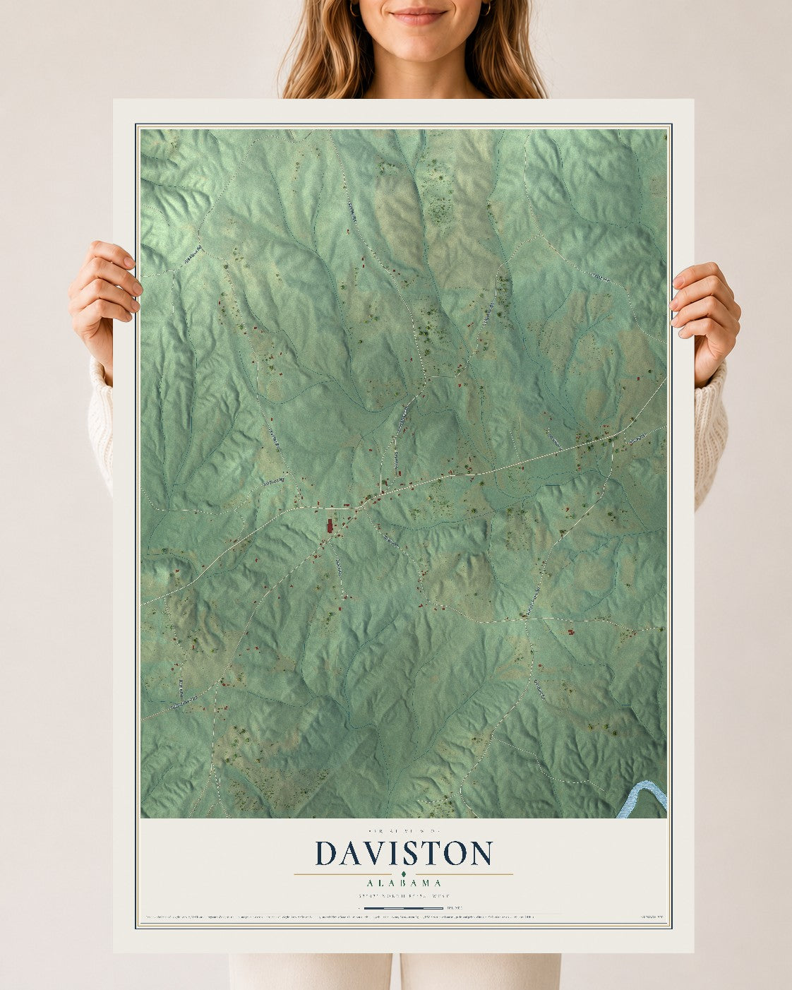 Map of Daviston, Alabama, 24 x 36 inch unframed archival matte print