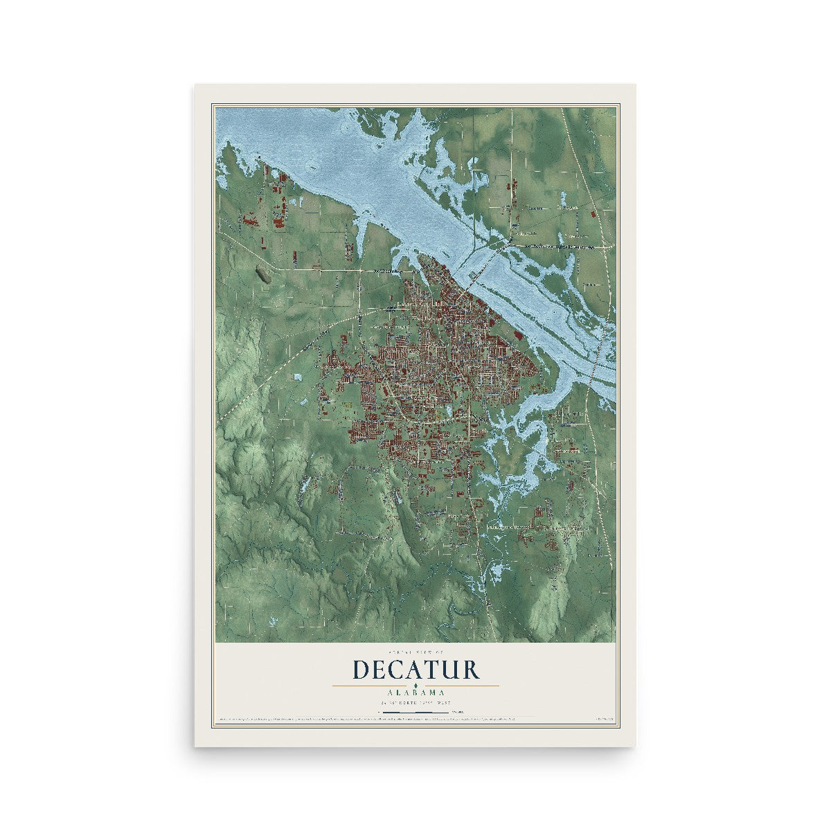 Map of Decatur, Alabama, 12 x 18 inch unframed archival matte print