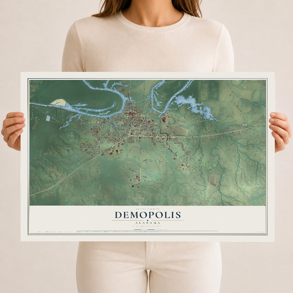 Map of Demopolis, Alabama, 12 x 18 inch unframed archival matte print