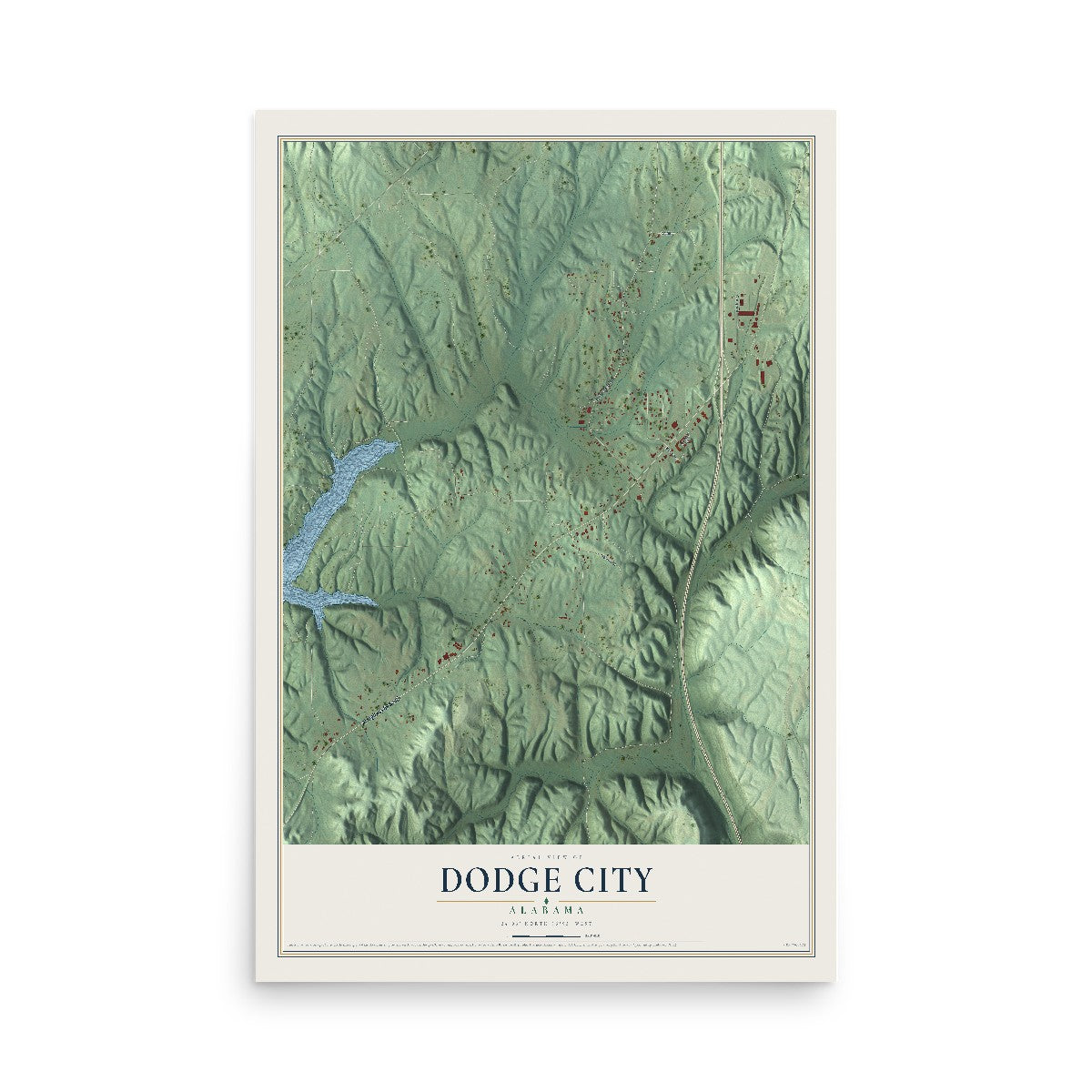 Map of Dodge City, Alabama, 12 x 18 inch unframed archival matte print