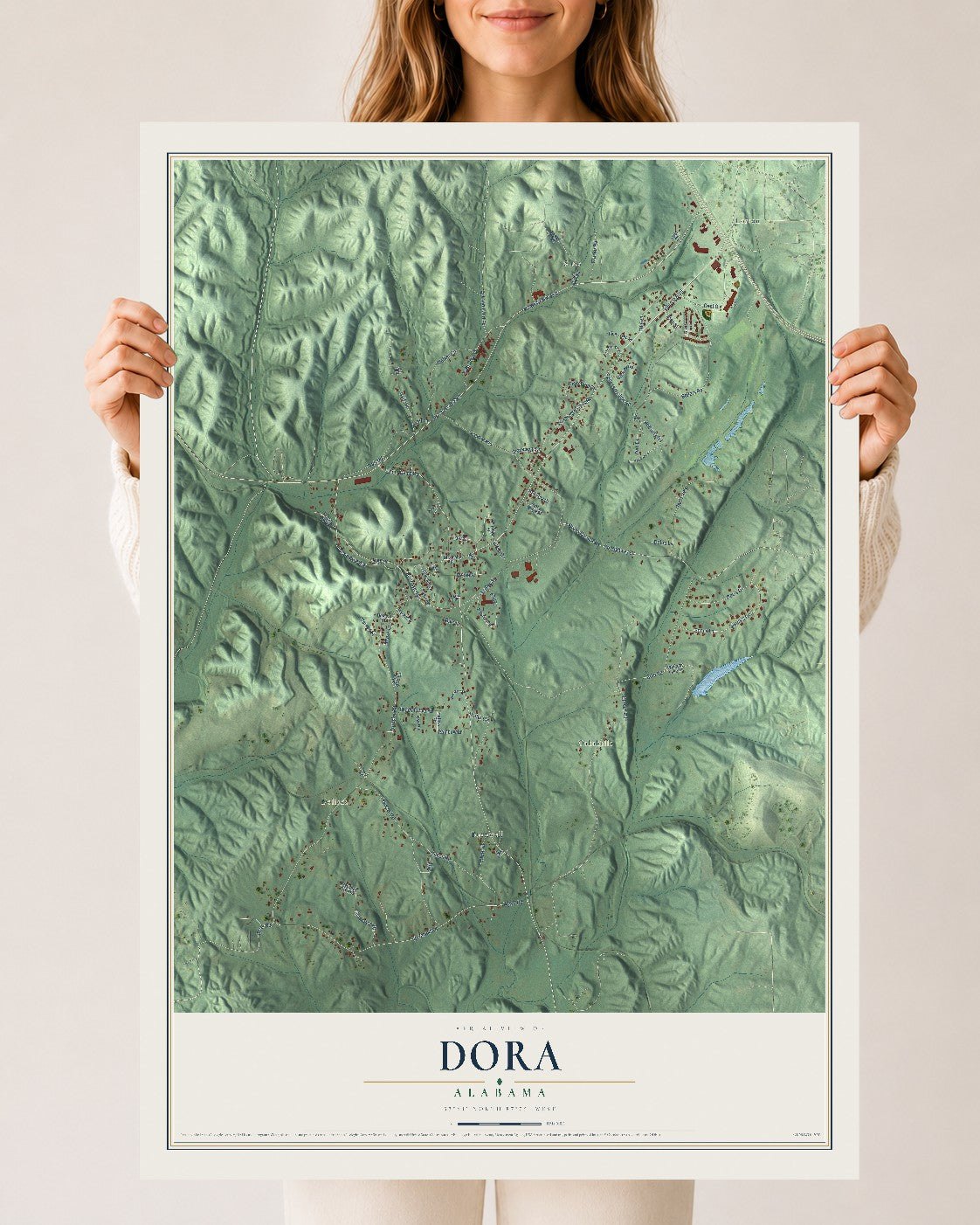Map of Dora, Alabama, 24 x 36 inch unframed archival matte print