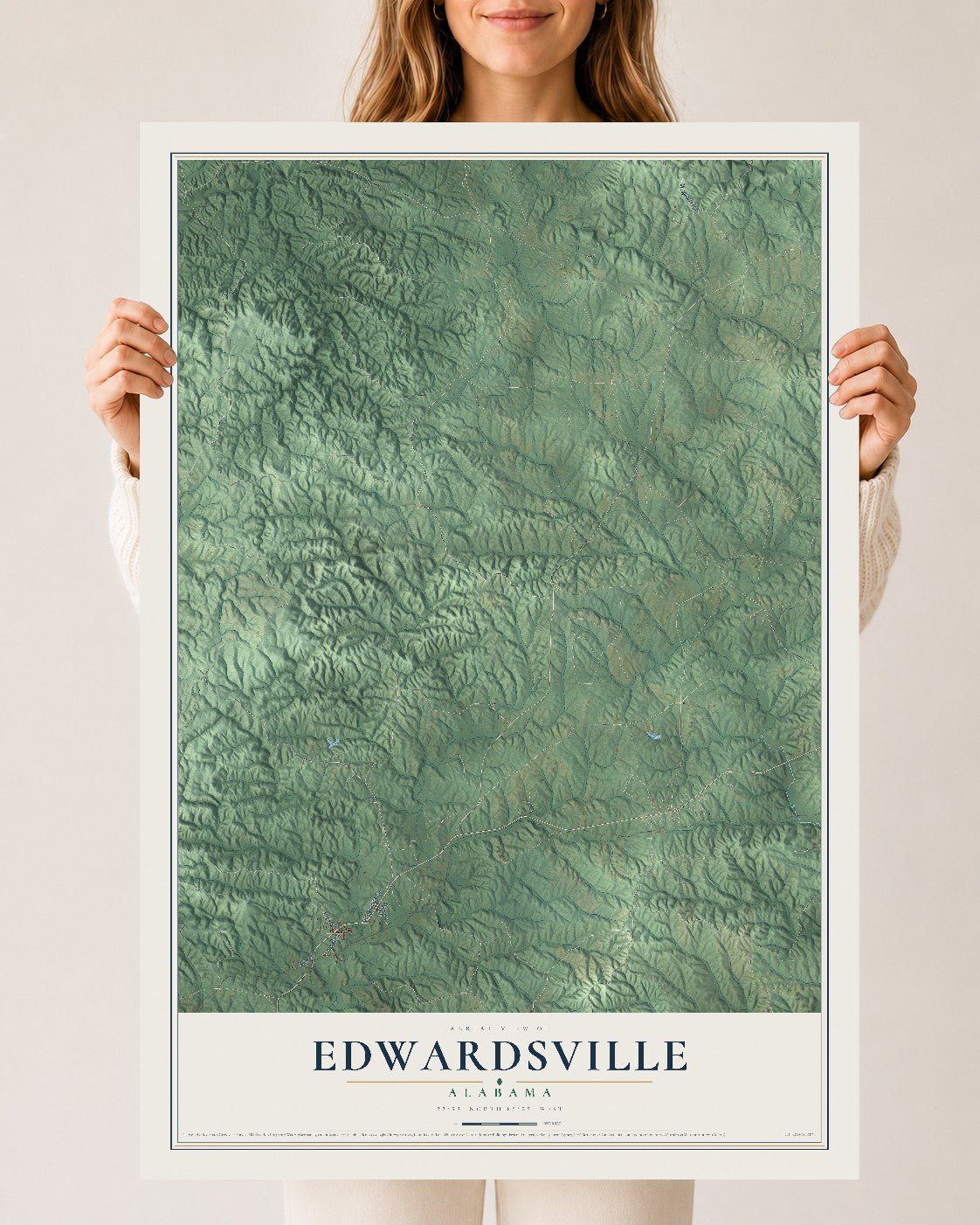Map of Edwardsville, Alabama, 24 x 36 inch unframed archival matte print
