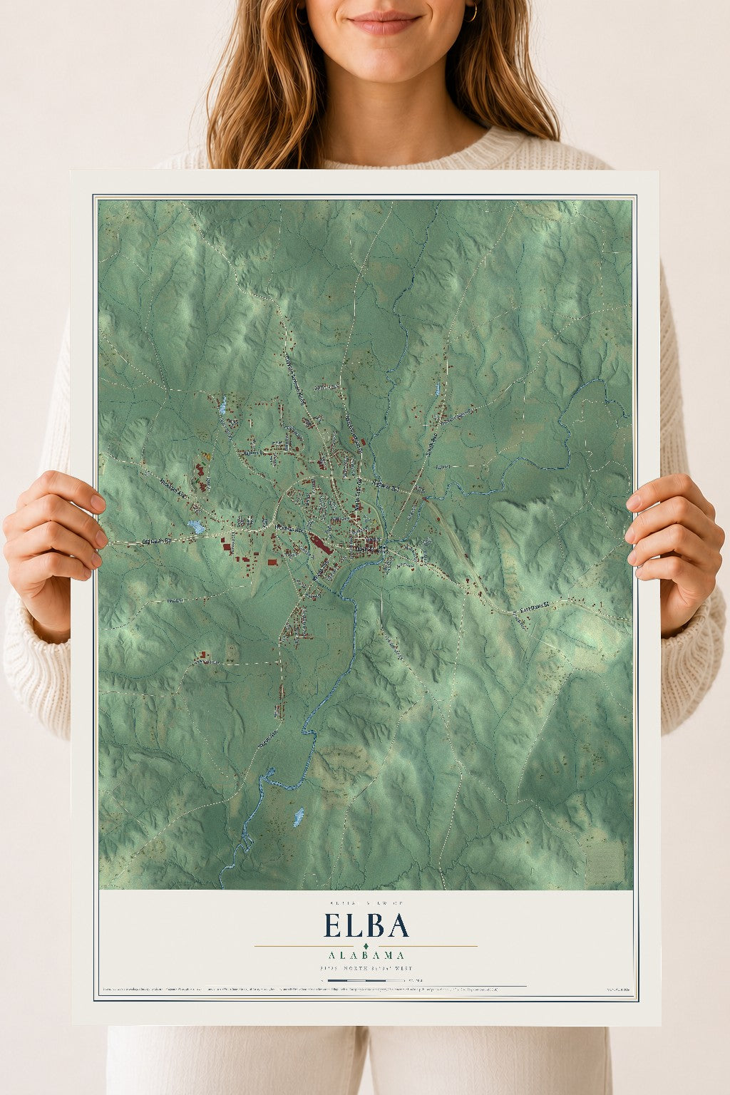 Map of Elba, Alabama, 18 x 24 inch unframed archival matte print