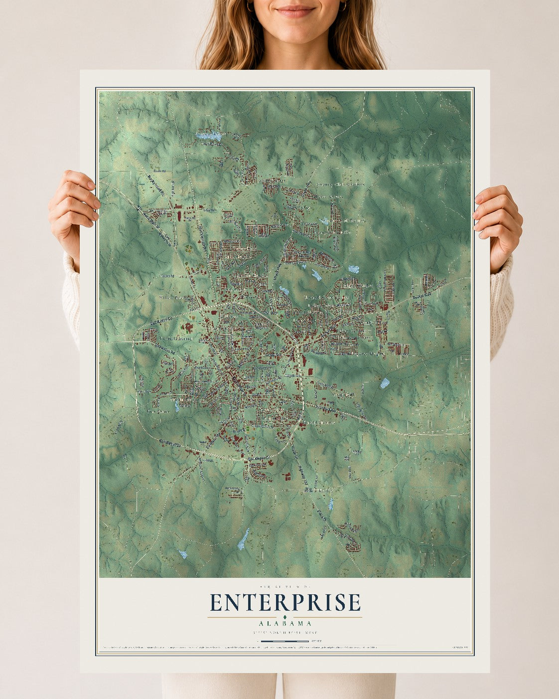 Map of Enterprise, Alabama, 24 x 36 inch unframed archival matte print