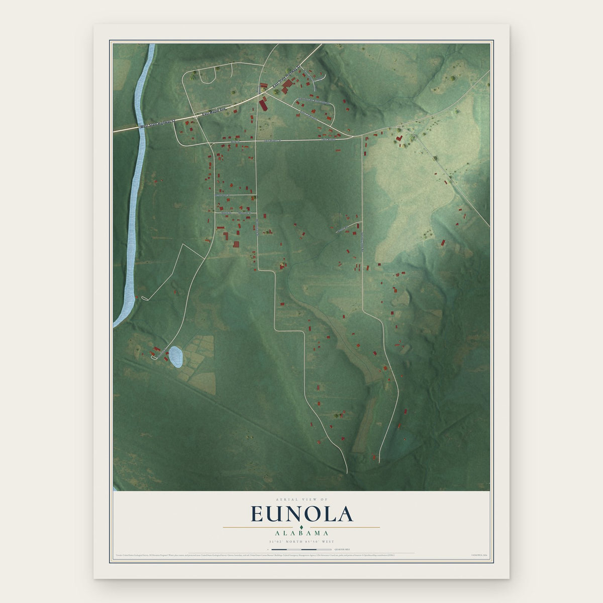 Eunola, Alabama map print, the full design