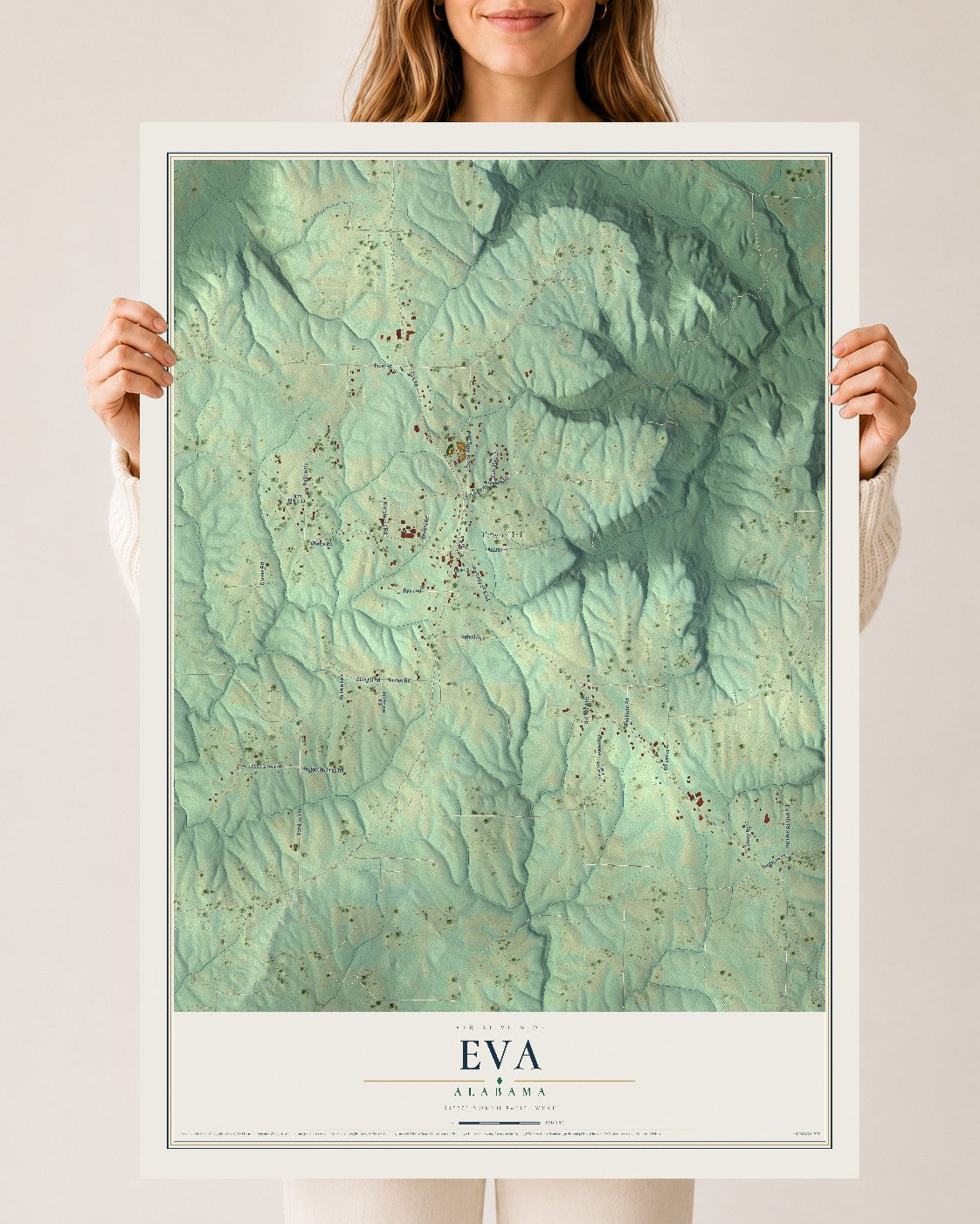 Map of Eva, Alabama, 24 x 36 inch unframed archival matte print