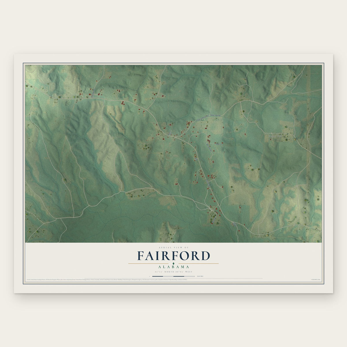 Fairford, Alabama map print, the full design
